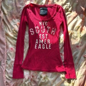 American Eagle Outfitters NYC Graphic Red Long Sleeve Tee